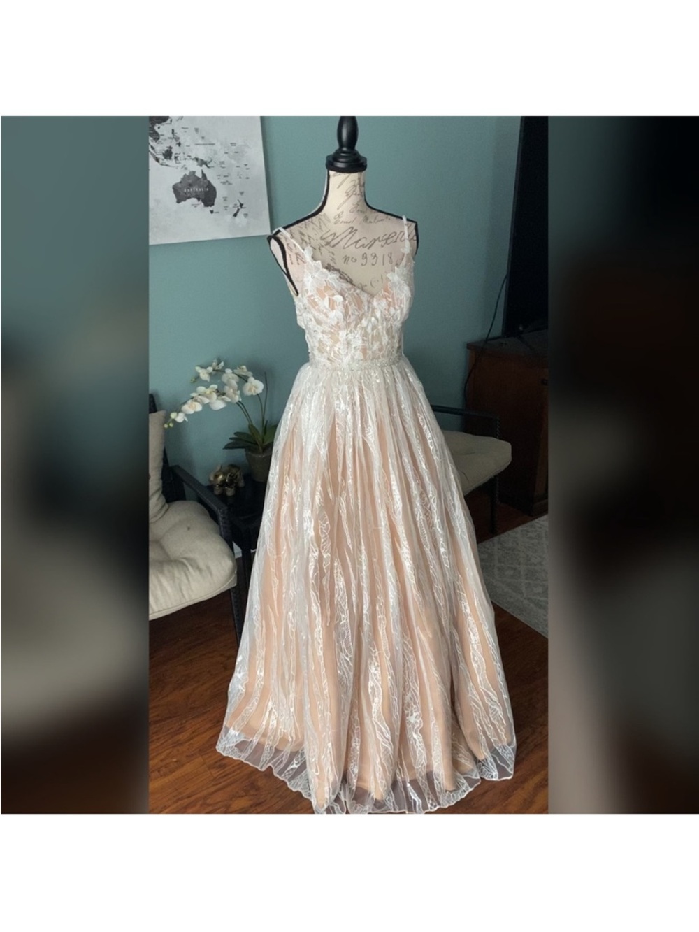 Mac Duggal a line ball gown prom dress or wedding dress